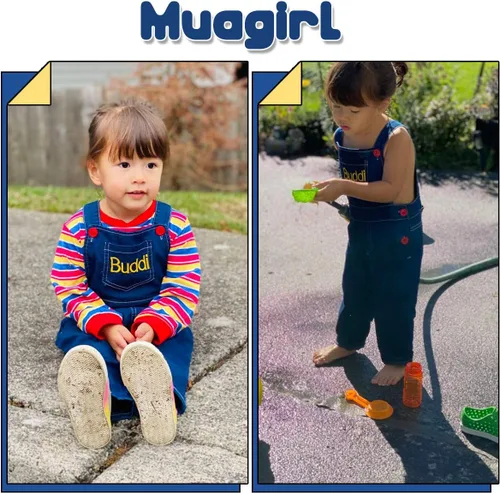 Vista 5 de Ropa de bebé niño y niña, traje de rayas + overol de mezclilla con correa de mezclilla, ropa de invierno