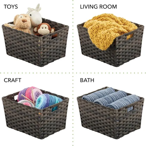 Vista 5 de mDesign Cestas de almacenamiento para el hogar de cuerda trenzada rectangular ancha con asas, para organizar armario, dormitorio, baño, sala