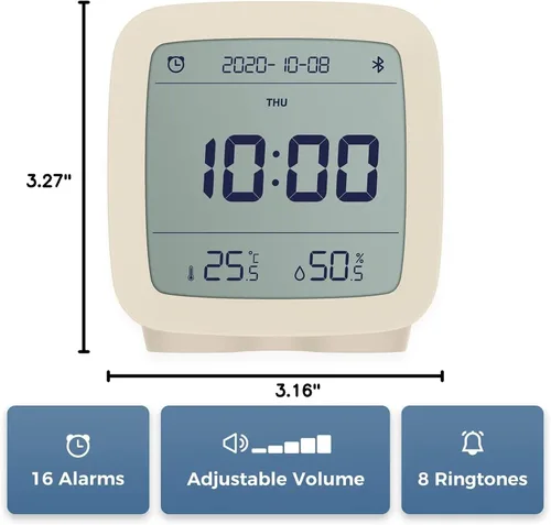 Vista 6 de qingping Reloj despertador digital Bluetooth inteligente con múltiples alarmas, funciona con pilas, pequeño reloj despertador con pantalla