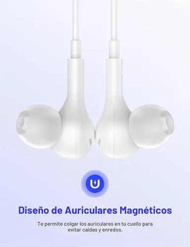 Vista 6 de Auriculares USB C para Apple/iPhone Duo 18 17 16 15 auriculares con cable con funda Blanco