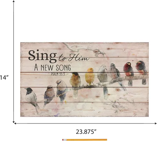 Vista 6 de Sing to Him a New Song Perched Birds on a Limb - Letrero de madera para pared (24 x 14 pulgadas)