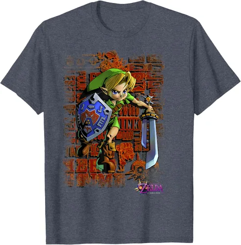 Vista 31 de Legend of Zelda Majoras Mask Link Action Retrato Camiseta Negro