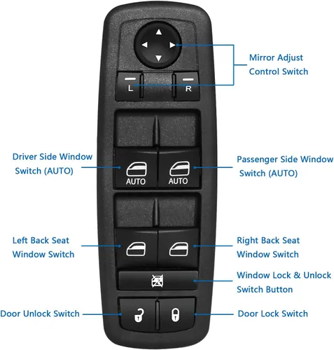 Vista 4 de Interruptor de ventana de control maestro de potencia del lado del conductor delantero compatible con Dodge Ram 1500 2500 3500 OE 2009-2012