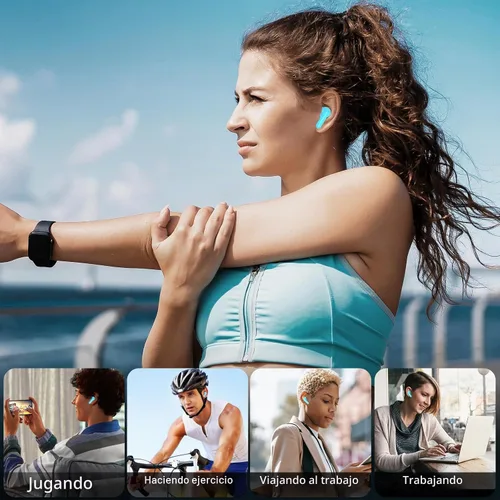 Vista 6 de kurdene Auriculares inalámbricos, Bluetooth 5.3 auriculares intrauditivos ligeros con sonido de graves profundos, auriculares de 48 horas de Blanco