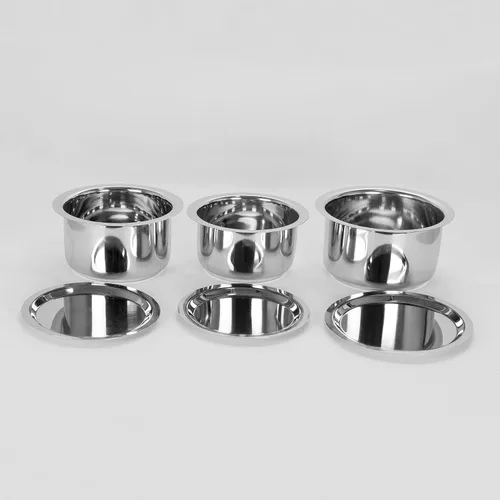 Vista 3 de Sumeet Juego de utensilios de cocina de acero inoxidable con tapa, 1L, 1.4L, 1.8L, 3 piezas (blanco)