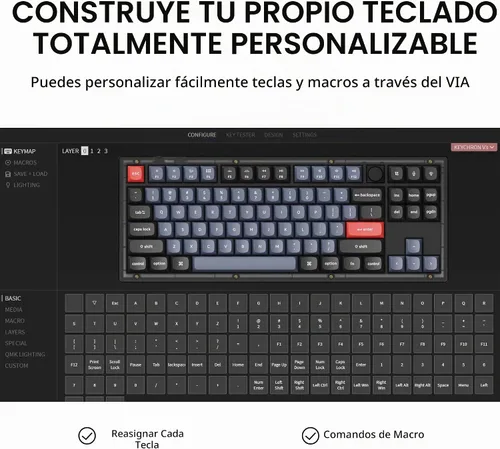 Vista 3 de Keychron V3 - Perilla de teclado mecánico personalizado con cable, TKL QMK/VIA macro programable con interruptor Keychron K Pro marrón