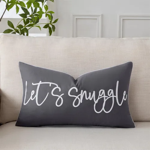 Vista 34 de Sunkifover Let's Snuggle - Funda de almohada decorativa, 18 x 18 pulgadas, algodón bordado en blanco y negro, funda de almohada para cama