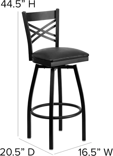 Vista 3 de Flash Furniture HERCULES Series Black ''X'' Taburete giratorio de metal – asiento de vinilo negro