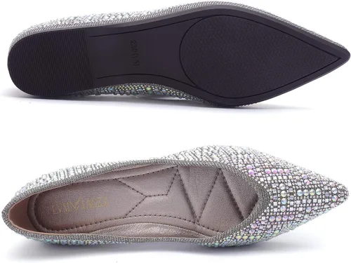 Vista 5 de Zapatos planos para mujer con punta puntiaguda con diamantes de imitación, zapatos de boda cómodos, zapatos planos de trabajo, zapatos de vestir