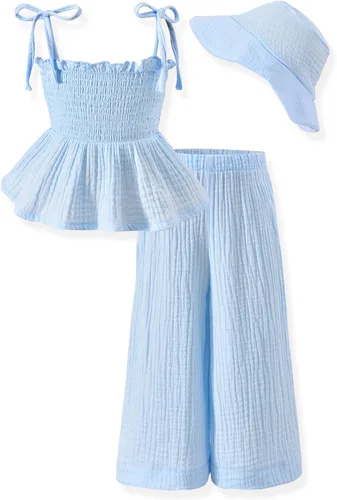 Vista 24 de Aalizzwell Traje de verano para niñas pequeñas con sombrero de 1 a 5 años