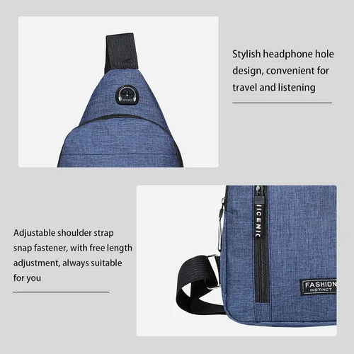 Vista 6 de Pequeña bolsa cruzada negra, bolsa de hombro para hombres y mujeres, bolso bandolera de pecho con una correa de viaje, Azul