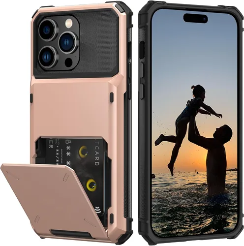 Vista 64 de Nvollnoe Compatible con iPhone 15 Funda con ranura para tarjetas, resistente, protectora de doble capa, a prueba de golpes, ranura oculta