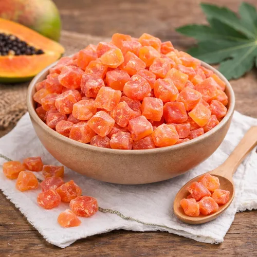 Vista 2 de Trozos de papaya seca deshidratada natural de 2 libras en bolsa, sin color añadido, Kosher, frutas secas, ideal para aperitivos, hornear, mezcla