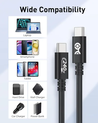 Vista 6 de Cable Matters [Certificado USB-IF] Cable USB C de 240W - 6.6 pies, hasta [240W de carga, 480Mbps], sin soporte de video, Cable de carga USBC/Cable
