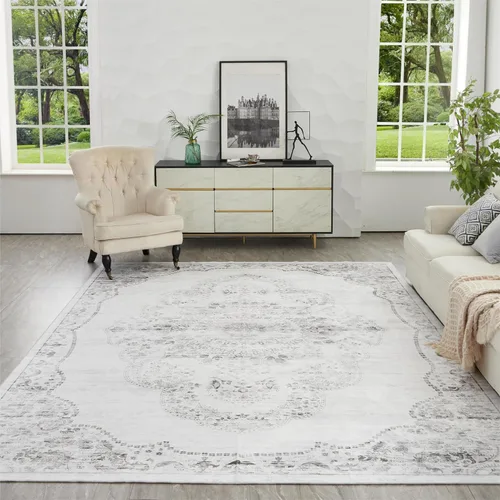 Vista 33 de Auemtyn Alfombra de área de 8 x 10 pies para sala de estar, alfombra lavable con parte trasera antideslizante, alfombra de pelo bajo para gris