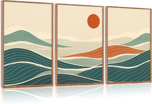 Vista 46 de CHDITB Juego de arte abstracto en lienzo enmarcado moderno para pared, ilustraciones contemporáneas para decoración del hogar, pintura de pared