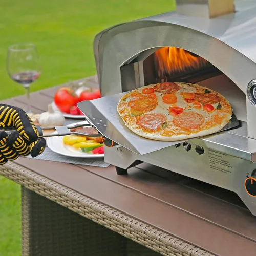 Vista 2 de Pizza Peel BIG HORN - Espátula de pizza de metal con mango de goma, espátula de pizza de acero inoxidable perforada