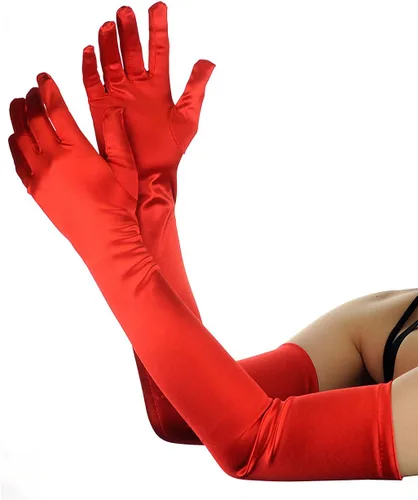 Vista 18 de NYFASHION101 Guantes largos clásicos de satén de longitud ópera para mujer 16BL Negro