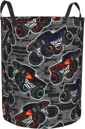 Vista 2 de Monster Truck - Cesta redonda para ropa sucia, para niños, cesta de almacenamiento para juguetes, organizador de ropa, para el hogar, baño