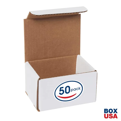 Vista 2 de Box USA Cajas de envío pequeñas 5"L x 4"W x 3"H, paquete de 50 - Cajas blancas a prueba de aplastamiento para embalaje, almacenamiento, regalos