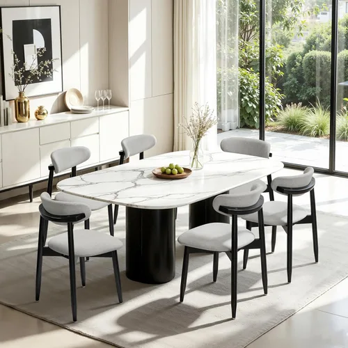 Vista 14 de CHUN YI Juego de 2 sillas de comedor tapizadas de madera maciza, sillas auxiliares de cocina de tela moderna de mediados de siglo con respaldo Beige