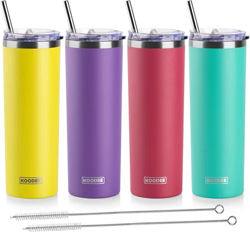 Vista 13 de koodee Vaso Tumbler Delgado de Acero Inoxidable de 20 oz con Aislamiento de Doble Pared, Vaso Tumbler Delgado para Agua para Café, Té (Azul Bebé)
