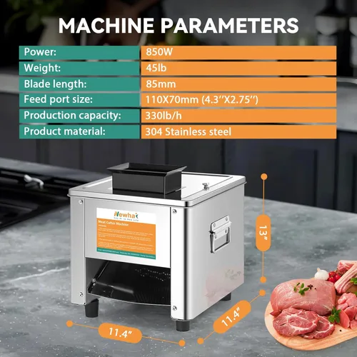 Vista 6 de Newhai Máquina cortadora de carne de 850 W, cortadora de carne eléctrica de 3.5mm, máquina de corte triturada de acero inoxidable 330 lb/h