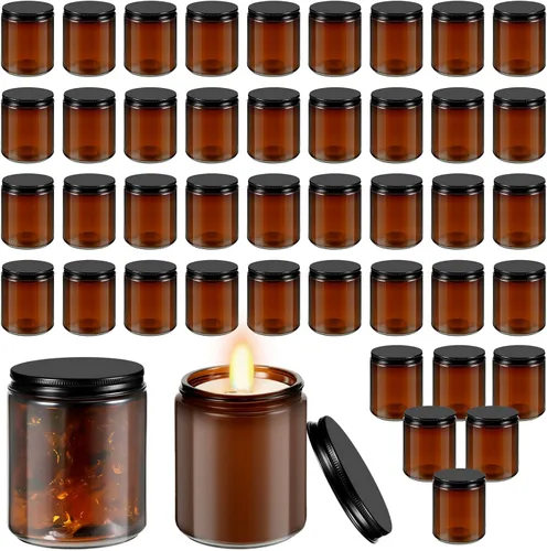 Vista 10 de Lallisa - Paquete de 32 tarros de vidrio ámbar de 8 onzas con tapas negras, recipiente recargable