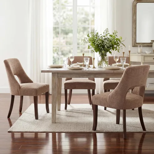 Vista 13 de UVV Juego de 2 sillas de comedor de madera, sillas de comedor modernas de mediados de siglo tapizadas en tela para cocina y comedor, silla de cena