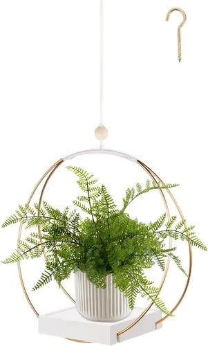 Vista 10 de Maceta colgante para plantas de interior, colgador de plantas negro para interiores con base de madera resistente, colgador de plantas de macramé