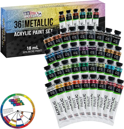 Vista 7 de U.S. Art Supply Juego de pintura acrílica metálica profesional, 12 colores metálicos ricos, tubos de 2.4 onzas líquidas, pintura artesanal