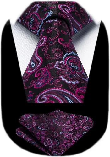 Vista 210 de HISDERN Corbatas para hombre, corbata de cachemira y bolsillo cuadrado tejido clásico floral para hombre, corbata de fiesta de boda