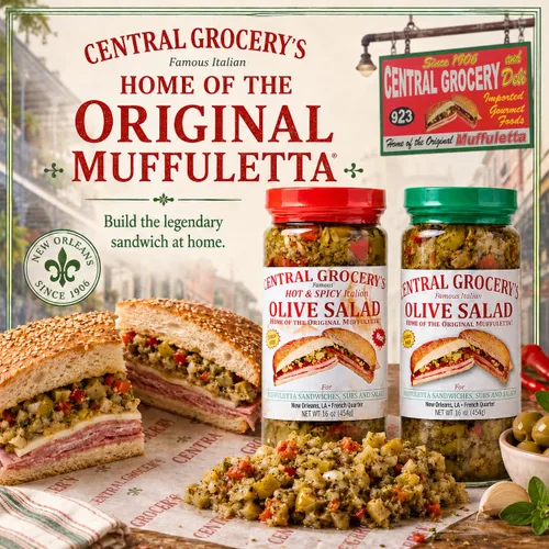 Vista 7 de Central Grocery - Ensalada de aceitunas – Combo de 16 onzas – Ensalada de aceitunas caliente y original – Perfecto para muffulettas, sándwiches