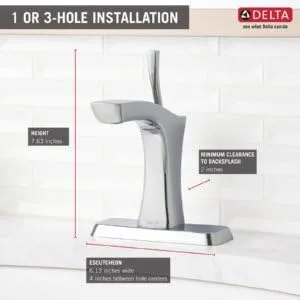 Vista 3 de Delta Faucet Tesla - Grifo de baño de un solo agujero, grifo de baño de una sola manija, cromado, grifo de fregadero de baño, montaje de drenaje