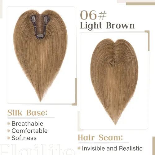 Vista 2 de Elailite Toppers para el cabello para mujer, piezas de cabello humano real para mujeres con cabello delgado, 3.1x3.9 in, base de malla triangular