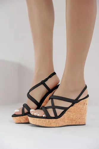 Vista 2 de Coutgo Sandalias de cuña para mujer con puntera abierta plataforma de corcho correa al tobillo zapatos elegantes de verano
