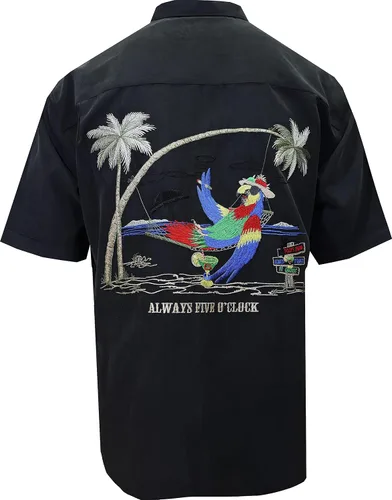 Vista 4 de Bamboo Cay Camisa de manga corta para hombre Always 5 Oclock casual bordada con botones Negro