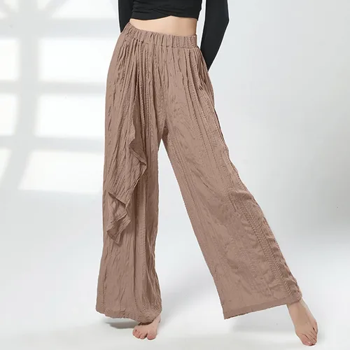Vista 2 de Mnyycxen Womens Cozy Pants Fashion Ruched High Waist Trousers Side Graphic Twill Pants Casual Wide Leg Flowy Yoga Pant
