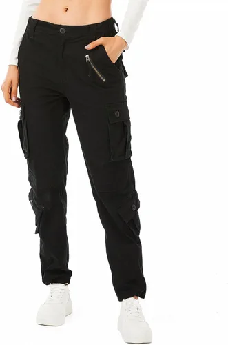 Vista 4 de Pantalones cargo de trabajo para mujer, de algodón, con 8 bolsillos, informal, estilo de combate militar