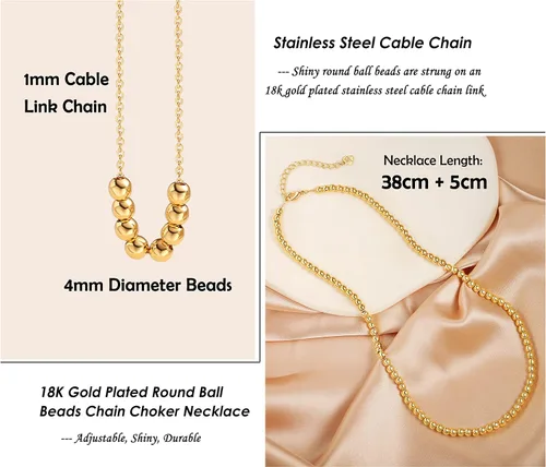 Vista 4 de Gargantilla de oro de 18 quilates, joyería delicada para mujeres de 16 pulgadas, con dije, cadena de eslabones