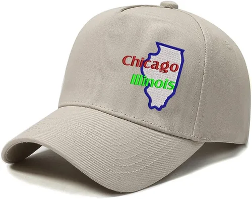 Vista 8 de Chicago Lllinois Gorras De Béisbol Bordadas Personalizadas Sombrero Deportes A Aire Libre