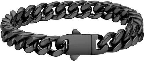 Vista 14 de FaithHeart - Pulsera de eslabones cubanos para hombre, acero inoxidable chapado en plata/negro/oro de 14 quilates, pulseras de eslabones
