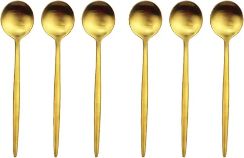 Vista 12 de Golden Stain - Cubiertos modernos de 6 piezas de acero inoxidable 304, tenedor de postre de acero inoxidable 304, tenedor de ensalada de 7.2