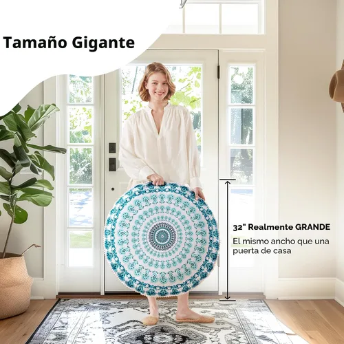 Vista 4 de Codi - Cojín de suelo para meditación, grande y redondo para adultos, diseño bohemio de mandala para exteriores, chimenea, yoga, sala de estar, 32