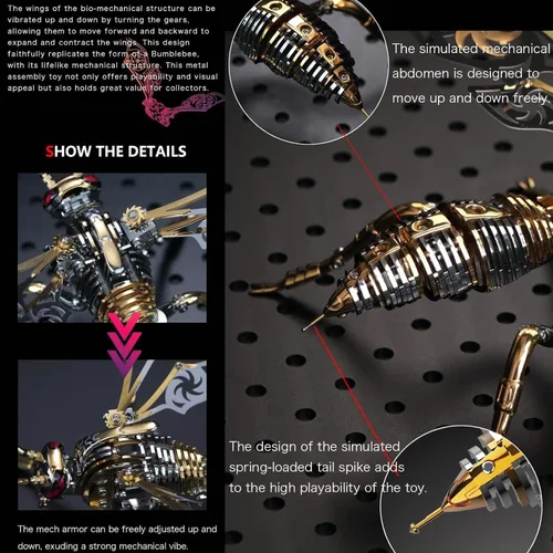 Vista 3 de ALEjon Kit de modelo de avispón gigante del norte de metal 3D: bloques de construcción de avispas de bricolaje, rompecabezas difícil para adultos