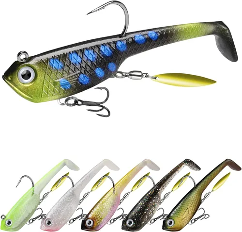 Vista 10 de GOTOUR Pre-Rigged Soft Fishing Lures with Weedless Hook, Lifelike Paddle Tail Swimbaits for Bass Fishing, Freshwater & Saltwater Fishing Bait
