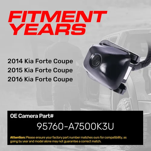 Vista 2 de Master Tailgaters Repuesto para Kia Forte Coupe (2014-2016) Cámara de respaldo OE Parte # 95760-A7500K3U