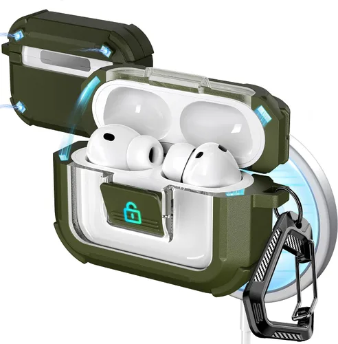 Vista 182 de R-fun Funda de carga compatible con AirPods de 2ª generación 2019, 1ª generación 2016, protección completa contra caídas, tapa desplegable