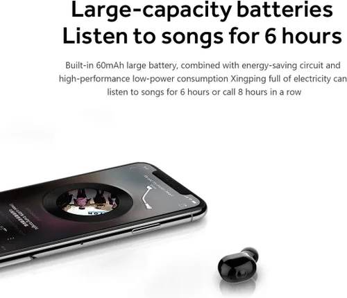 Vista 2 de Auricular inalámbrico Bluetooth Mini auricular inalámbrico Bluetooth V5.0 en el oído auriculares con 4-5 horas de tiempo de reproducción con Negro