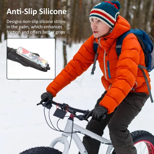 Vista 4 de Guantes de ciclismo cálidos de invierno para hombre, pantalla táctil térmica, ligeros, para clima frío, delgados, resistentes al viento, para mujer